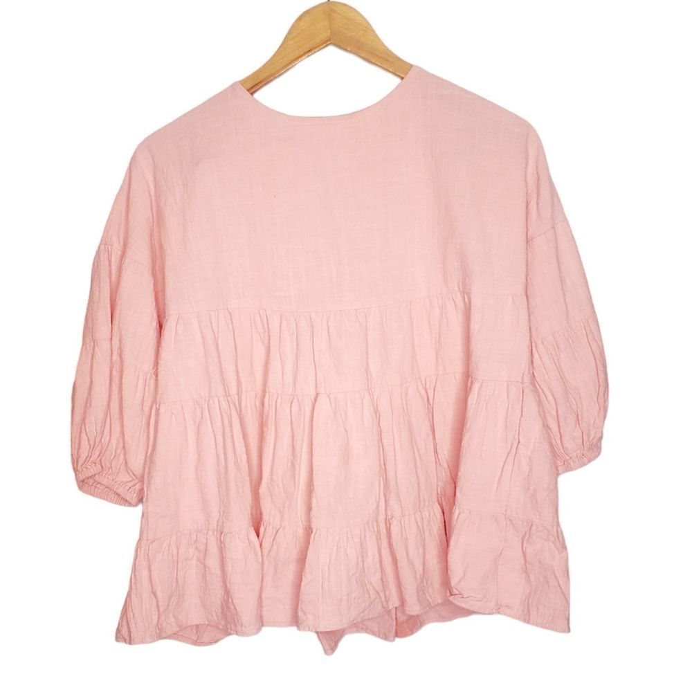 Shein thick pink lagon look ruffle layered baby doll top women size medium